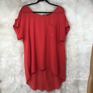 Zenobia Plus SZ Tunic w/Buttons Down the Back and Hi/Lo Hem XXL Sheer Cuffed Top